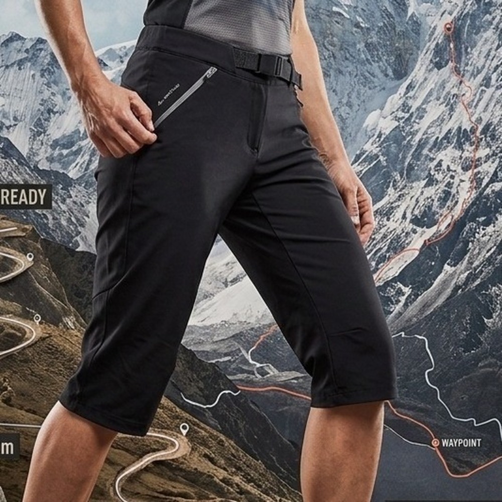 Quechua Women Black Hiking Capris Forclaz Trekking Outdoor Pants with Belt